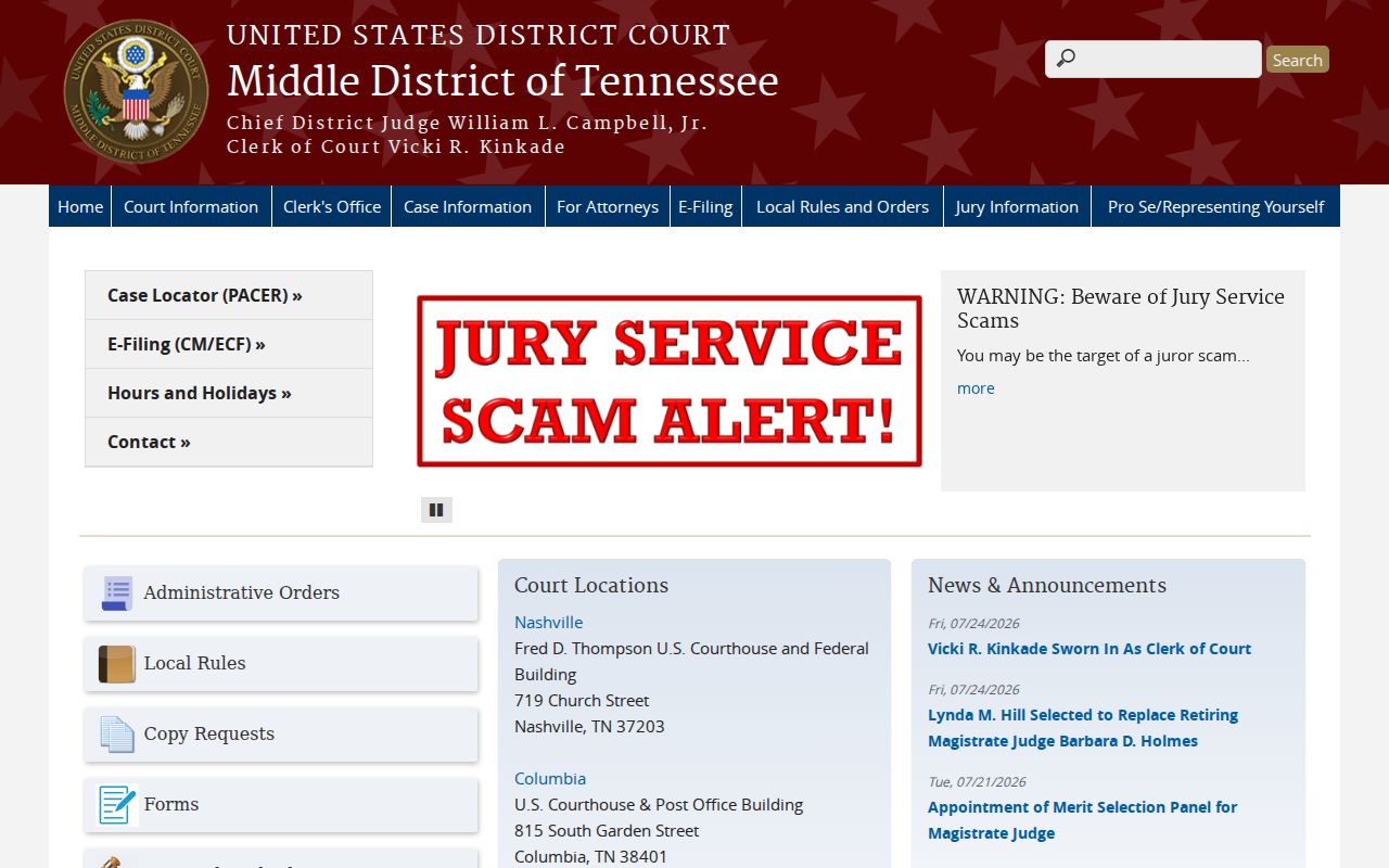 Mount Juliet public records route for federal court cases