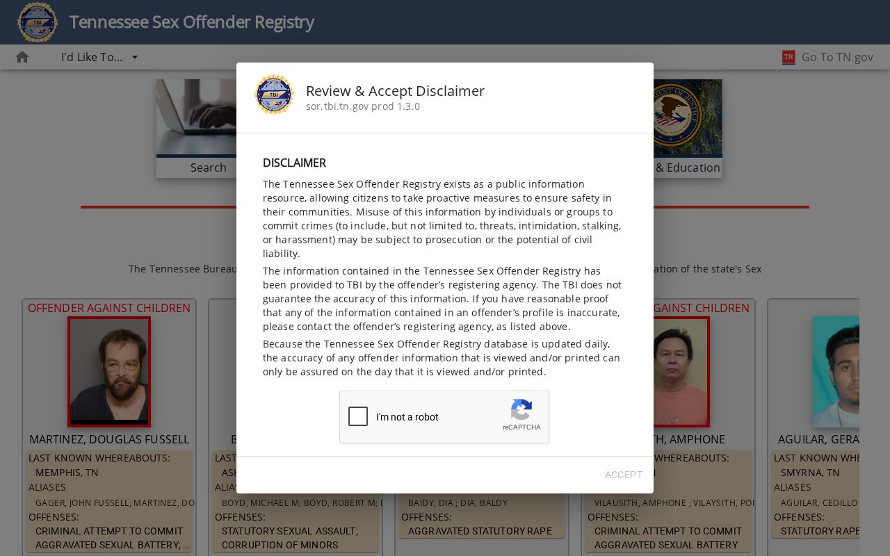 Mount Juliet public records access to Tennessee offender registry