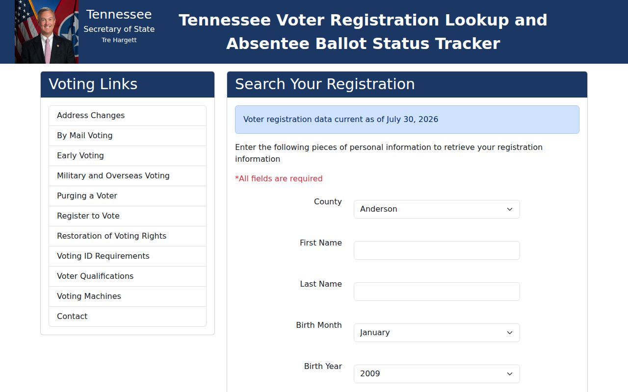 Mount Juliet voter lookup with five required fields