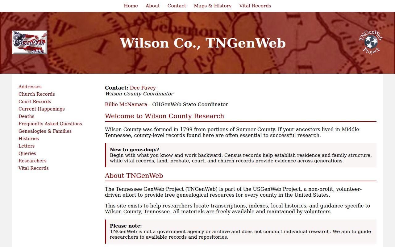 Mount Juliet people directories Wilson County genealogy resources