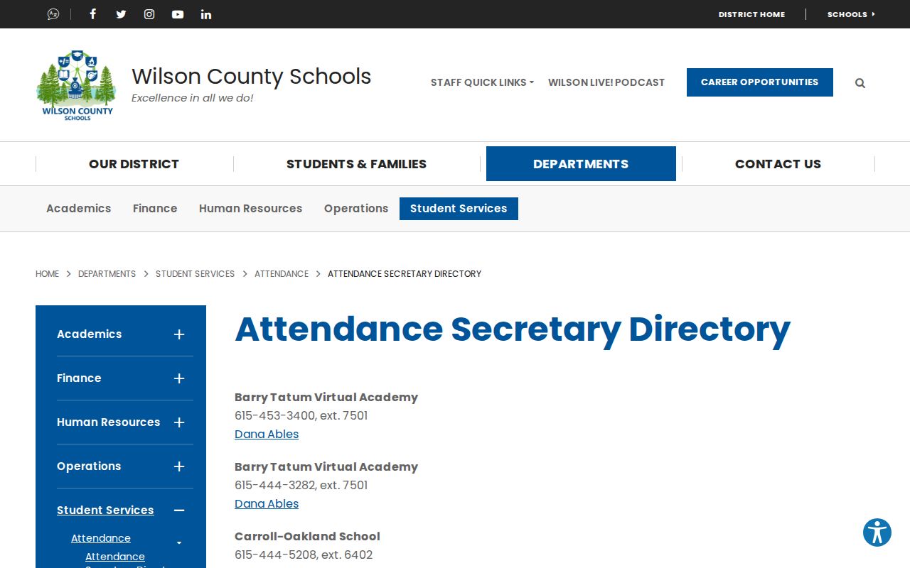 Mount Juliet people directories attendance secretary contacts