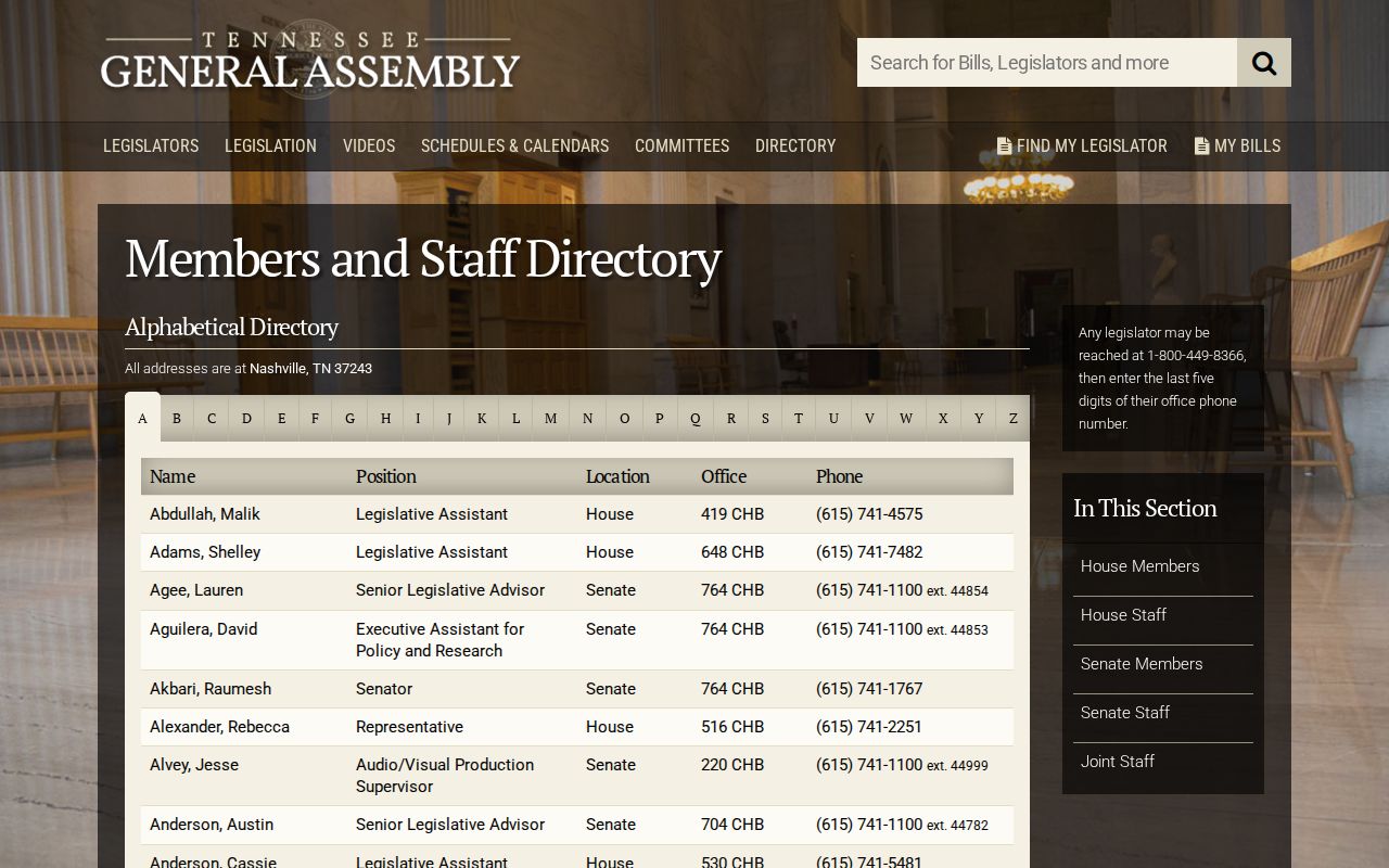 Mount Juliet people directories Tennessee General Assembly roster